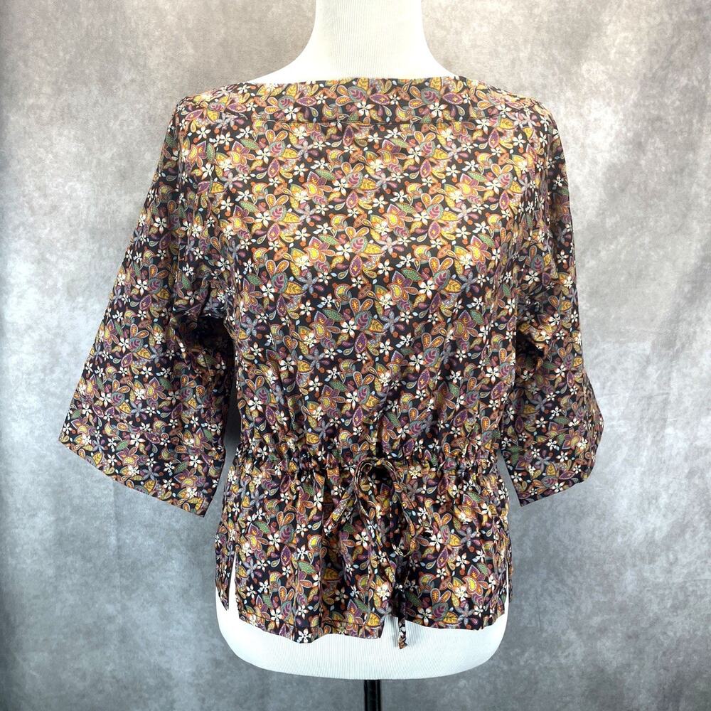 Danielle Rollins Audrey Liberty Lemon‎ Flowers Top Women's Sm NEW Quarter Sleeve